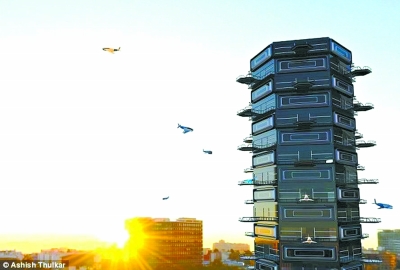 未来派公寓楼 智能阳台可停放无人机